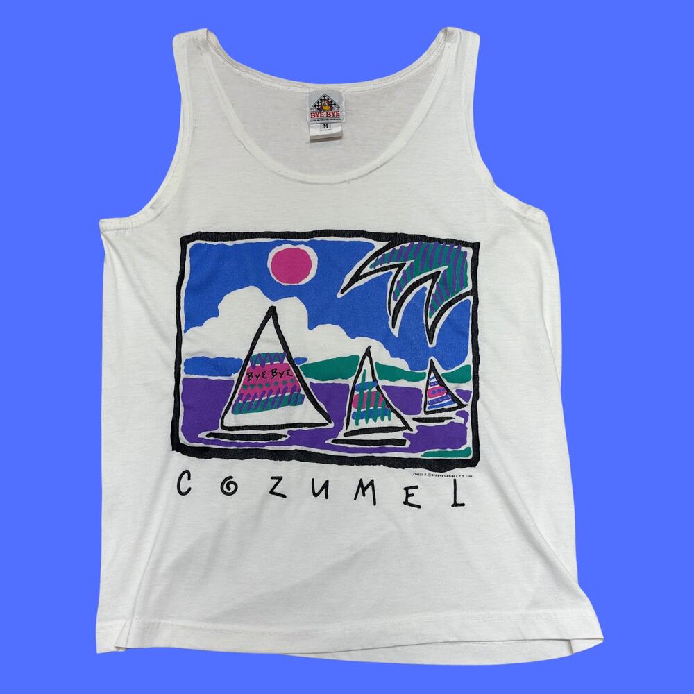 Vintage 80s Cozymel Tank Top Mens Medium Sailing Souvenir Surfer